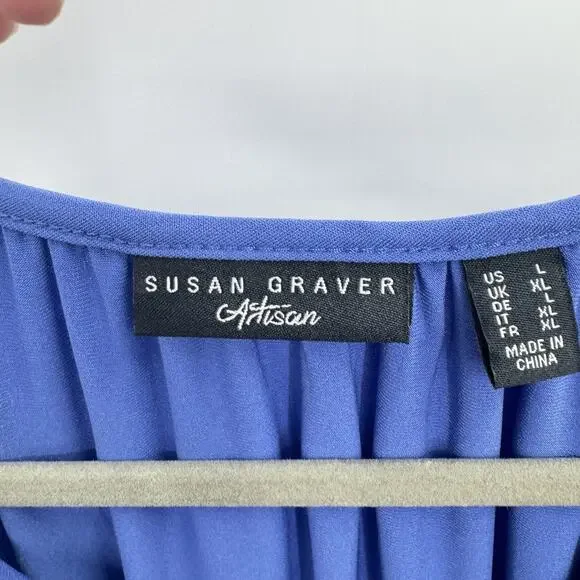 Susan Graver Artisan Liquid Knit Beaded Top Sz L Periwinkle Blue Relaxed Boho - Picture 7 of 13